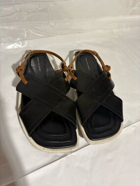 Dries Van Noten Black and Tan Crisscross Leather Sandals